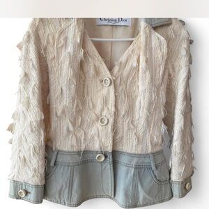 Christian Dior Cream and Gray Textured Blazer